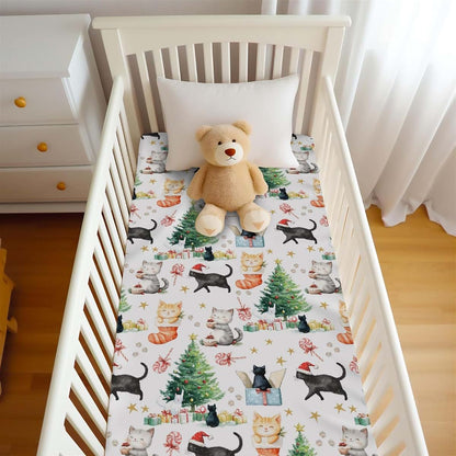 Wicbfdfv Christmas Cat and Pine Trees Polyester Baby Crib Sheet (photo 4)
