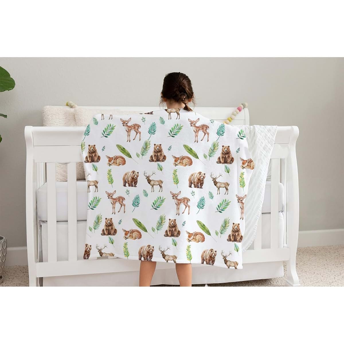 SqtmuHLuo Animal Baby Blanket Boys Gift Bear Deer Flannel Plush Nursery Bed Blanket Newborn Swaddling Blankets Infant