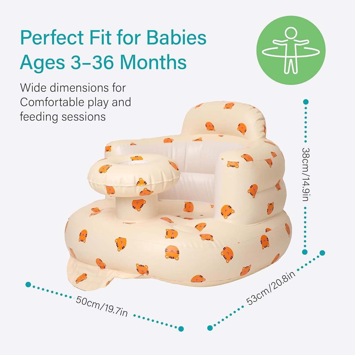Solens Inflatable Baby Seat with Tray, Back Support and Built-In Pump, Tiger