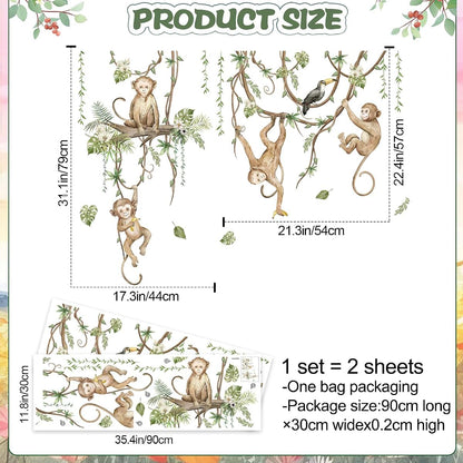BabyOneStop 3D Cartoon Monkeys Climbing Tree Vines Wall Stickers, Removable Peel & Stick Decals for Nursery