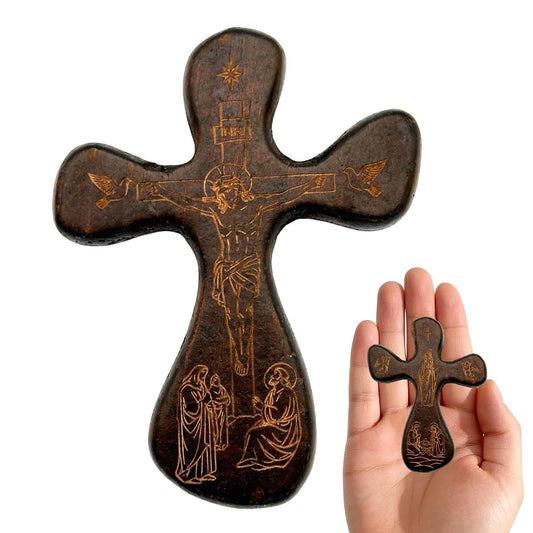 Goodangie00 Handmade Natural Wood Pocket Cross Fidget With Jesus Detail