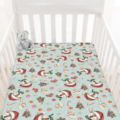 Cstdyfrv Christmas Reindeer Santa Hat Snowman Baby Crib Sheets Cute Christmas Deer Trees Candy Standard Crib Toddler (photo 2)
