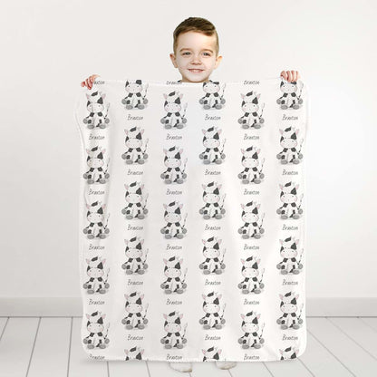 NICTIMEID Custom Sherpa Baby Blanket – Cartoon Cow Design with Personalized Name – Soft Crib & Stroller Gift for (photo 2)