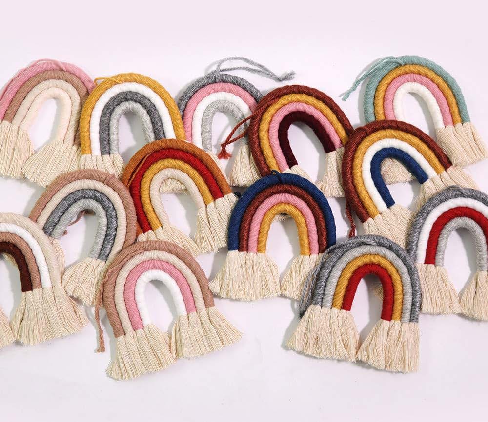 ZWA Handmade Macrame Rainbow Wall Decor for Nursery Kids Room Home Decor