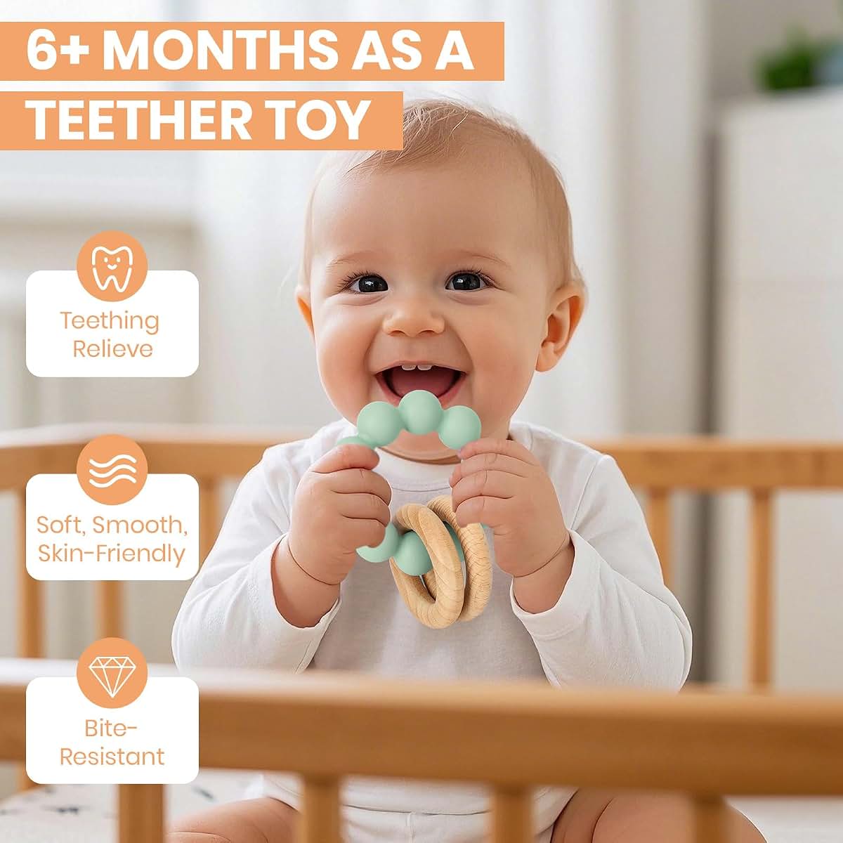 Socub Baby Teething Toy and Rattle in Cambridge Blue
