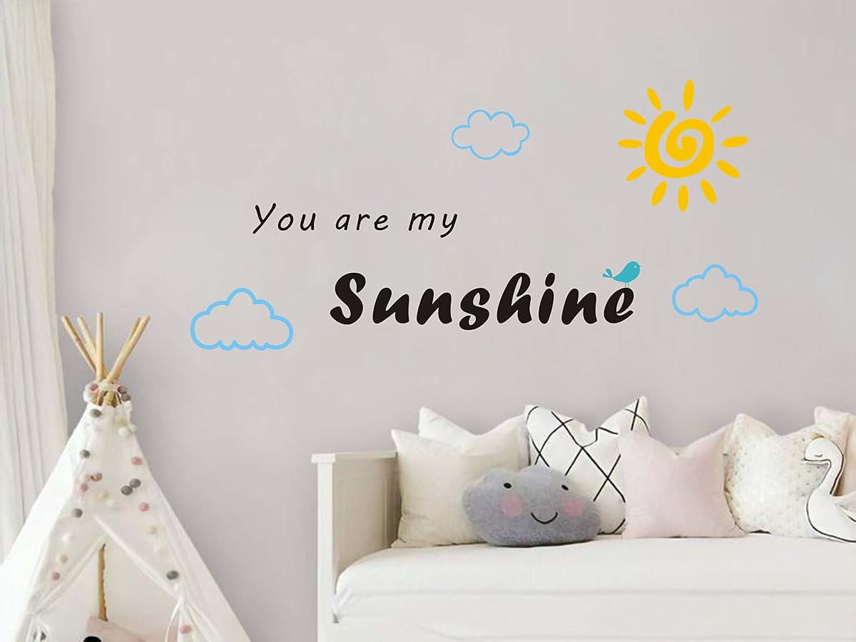You Are My Sunshine Quote Vinyl Wall Decal Art for Kids Bedroom Decor