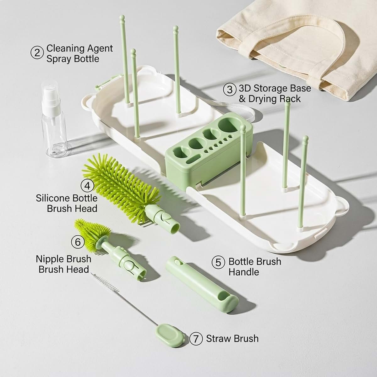 Faroby Travel Bottle Cleaner Kit, Silicone Baby Bottle Brush Set with Drying Storage Base & Portable Case for On-the-Go (photo 3)