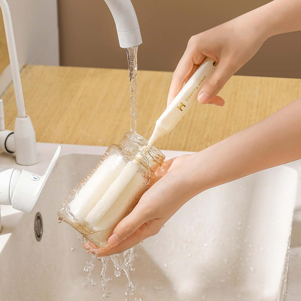 Kayno Long Handle Sponge Bottle Brush - Beige (photo 3)