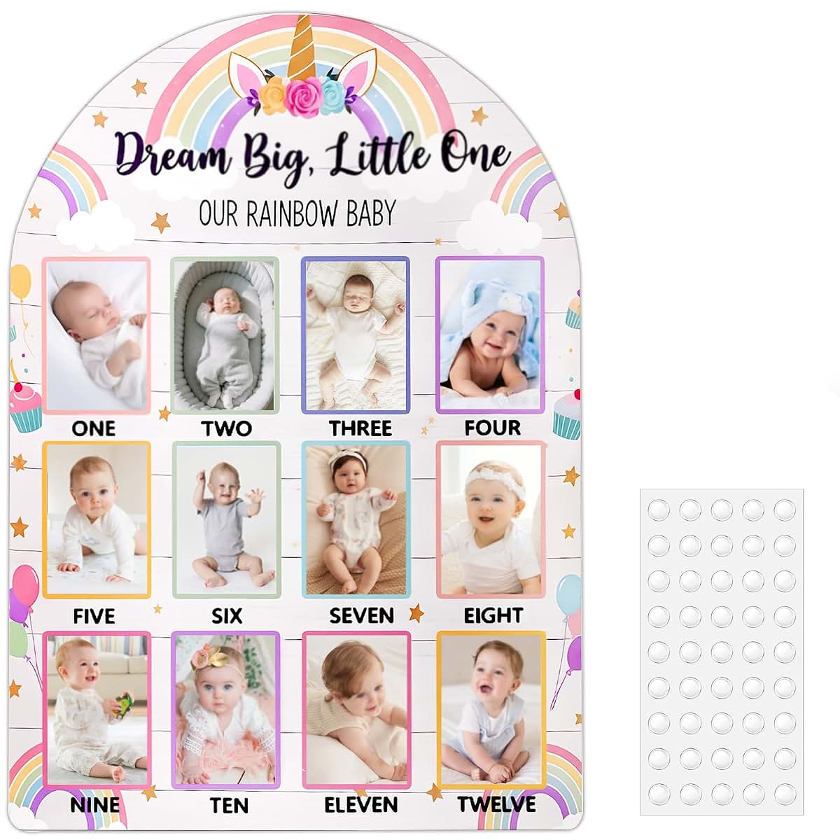 Daco Min My First Year Photo Display Board - Rainbow Milestone Frame