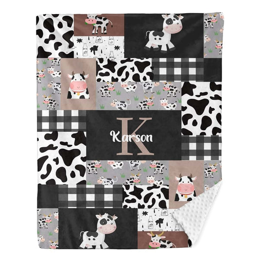NZOOHY Cow Print Patchwork Personalized Baby Blanket for Boy Girl,Soft Minky Blanket Layer Dotted Backing Newborn Naps