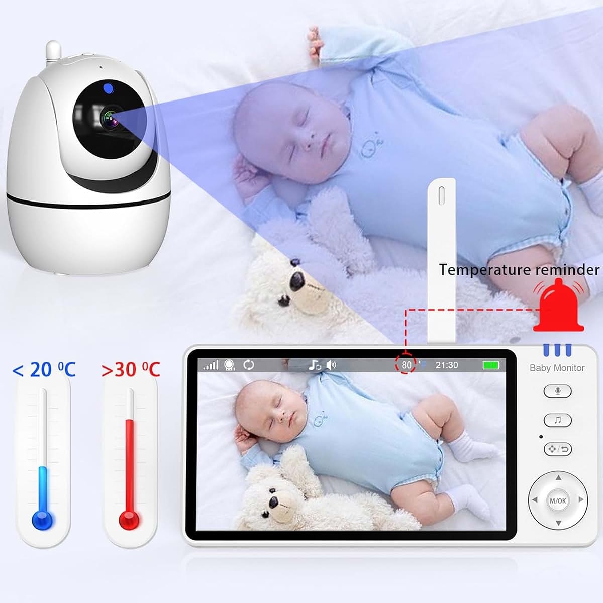 Tianwide 5 Inch HD Baby Camera Monitor with Night Vision