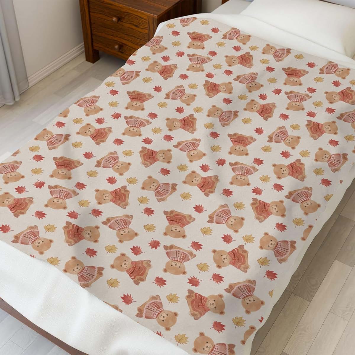 Selgkds Cute Bears Orange Fall Leaves Baby Blankets for Girl Boy Pastel Bear Sweaters Autumn Infant Toddler Newborn (photo 4)