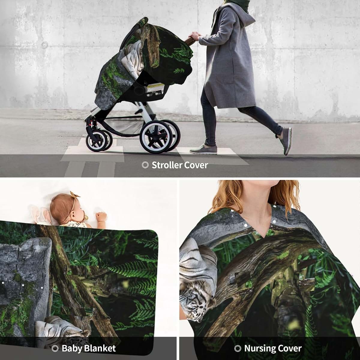 White Tiger Rest In Forest Baby Car Seat Canopy Cover Multi Use Nursing Cover