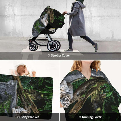 White Tiger Rest In Forest Baby Car Seat Canopy Cover Multi Use Nursing Cover