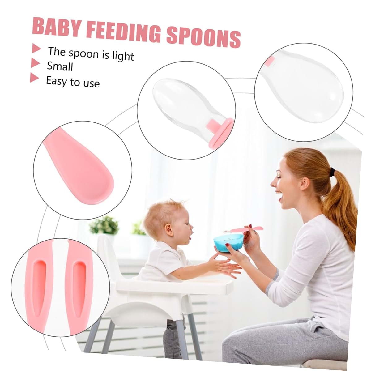 HANABASS 2pcs Pink Silicone Baby Feeding Spoons for Self Training (photo 4)