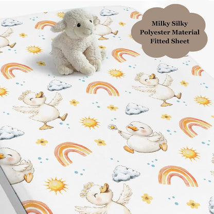 Cute Duck Rainbow Floral Sun Fitted Crib Sheet 28x52 Inch Standard Crib and Toddler Mattress
