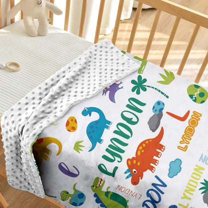 Snirov Personalized Dinosaur Baby Blanket with Dotted Backing