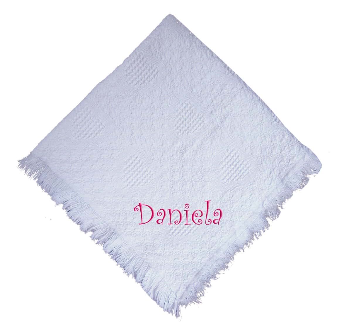 Fastasticdeal Daniela Girl Embroidered Cotton Woven Baby Blanket, White, 36x48