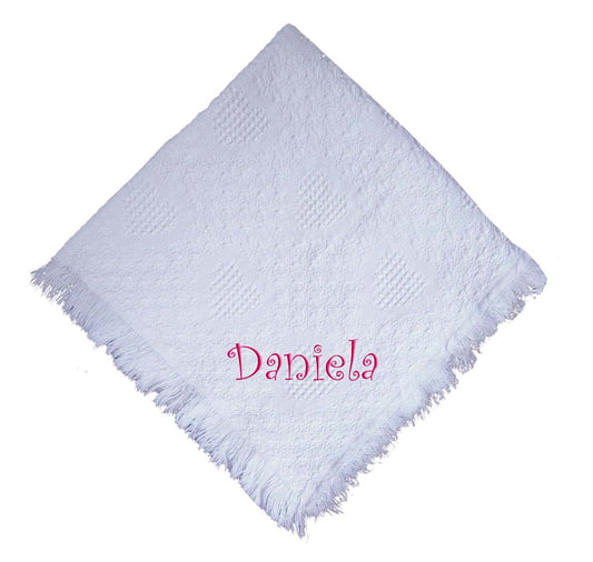 Fastasticdeal Daniela Girl Embroidered Cotton Woven Baby Blanket, White, 36x48