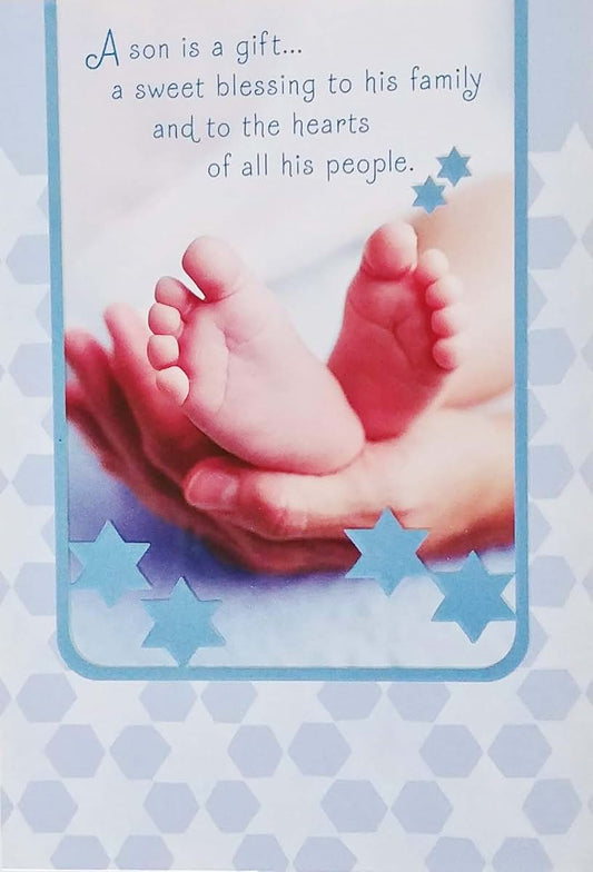 Greeting Card A Son Is A Gift - Mazel Tov On Your Sweet Baby Boy Birth Pregnancy Jewish