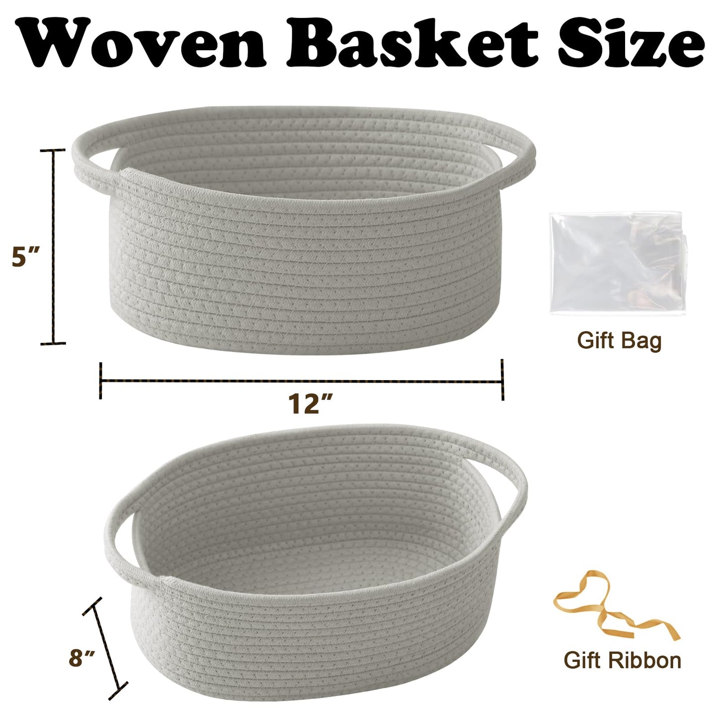 HZFTJOY Small Woven Rope Basket Grey