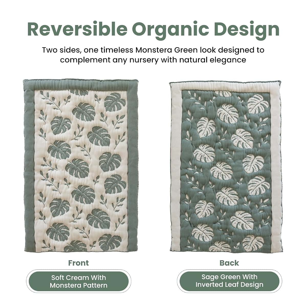 Little Dedi Organic Cotton Changing Mat 20x33 in, Monstera Green Beige (photo 3)