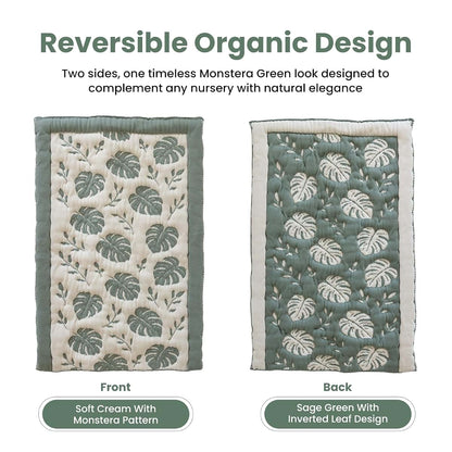 Little Dedi Organic Cotton Changing Mat 20x33 in, Monstera Green Beige (photo 3)
