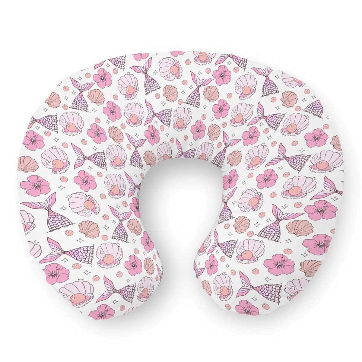 Selgkds Pink Summer Mermaids Seashells Floral Nursing Pillow Covers Boho Neutral Conch Pearls Soft Stretchy Nursing