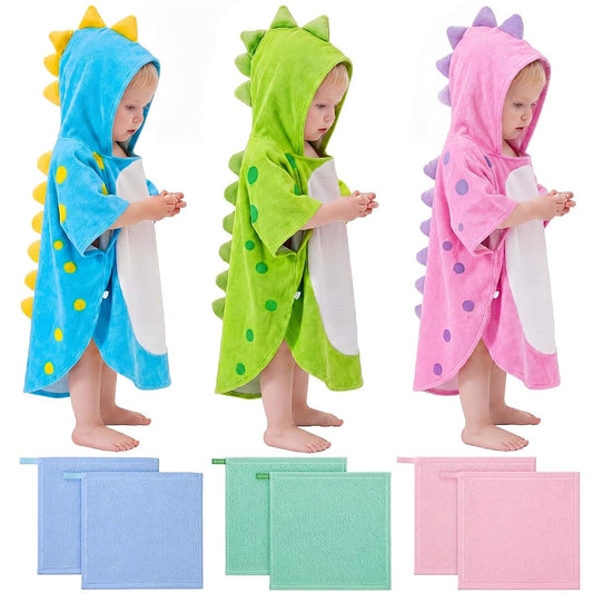Chicplaid 9 Pcs Baby Bath Towel Set, Dinosaur Toddler Hooded Beach Towel
