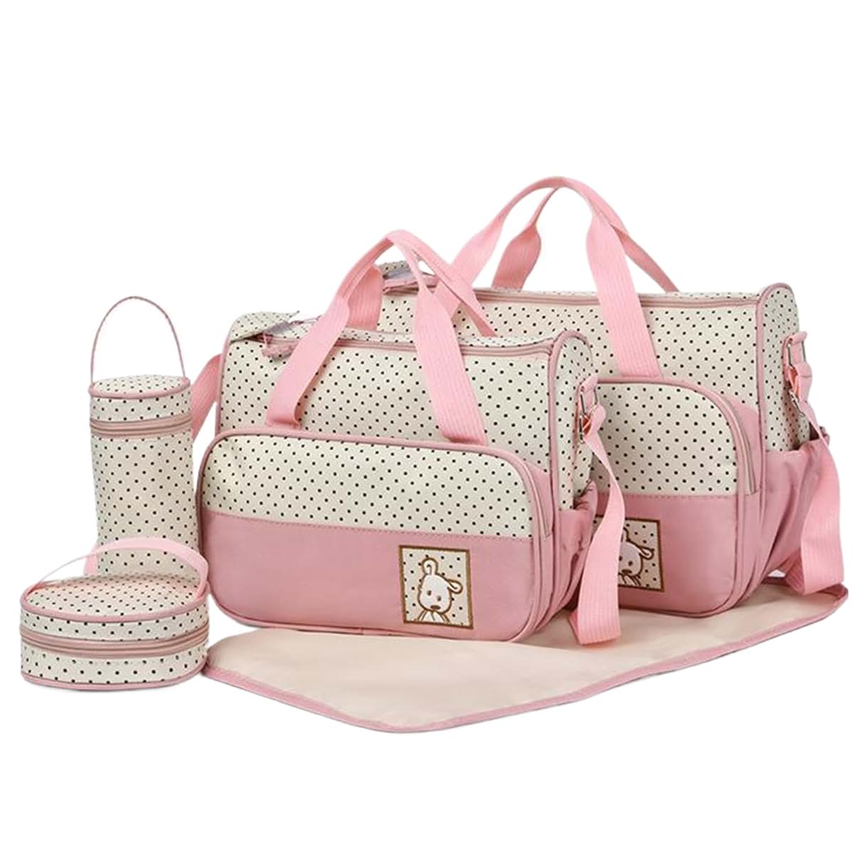 Comebachome Baby Diaper Bags, 5pcs Waterproof Diaper Bag Tote with Handbags, Milk Bottle Bags, Lunch Bag & Mat, Travel