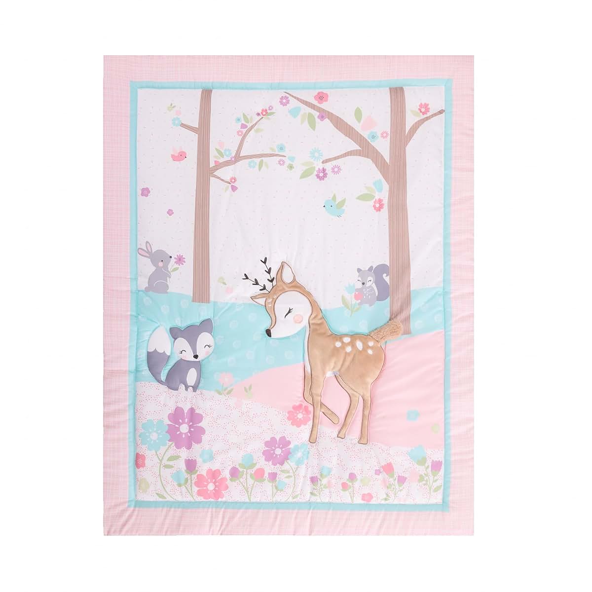 CribMATE 5-Piece Pink Floral Animal Crib Bedding Set (photo 2)