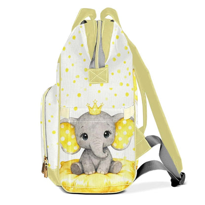 YallLocoMo Personalized Diaper Bag Backpack Gift Yellow Background with White Dot Elephan Multi-Purpose Nappy Bag: (photo 3)