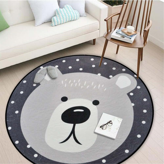 RTWAY Round Area Rug, Bear Cartoon Baby Floor Mat