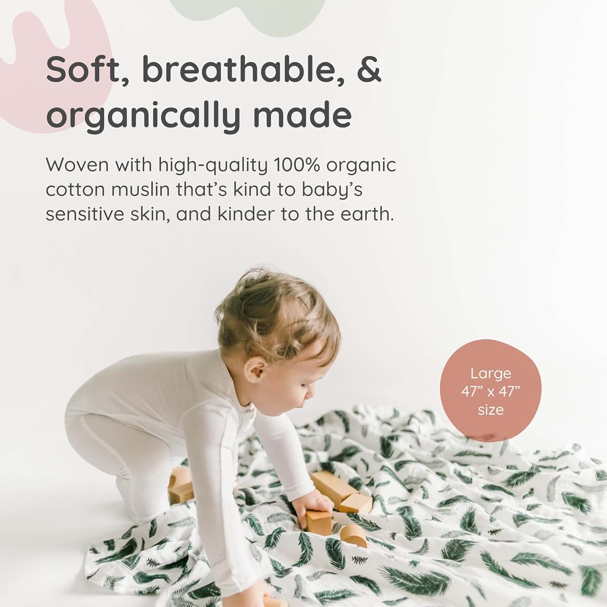 Margaux & May Organic Muslin Swaddle Blankets for Newborns, Blue & Green 2-Pack