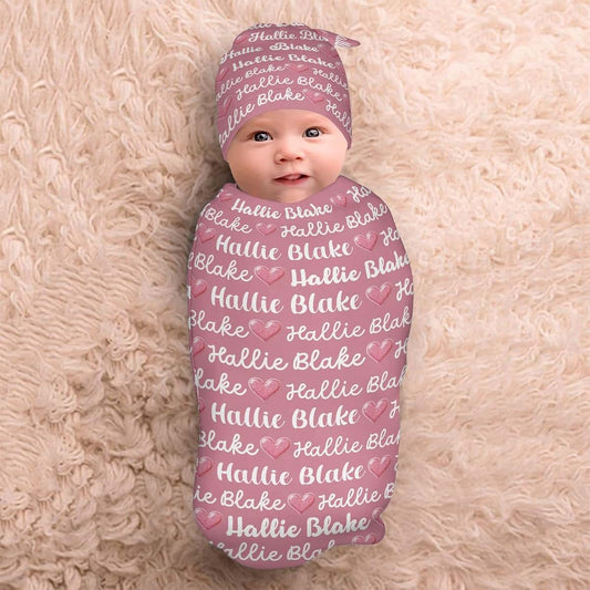 LiSoAkWE Pink Rose Heart Newborn Swaddle Blankets Baby Stuff Soft Swaddle Sack Swaddling Blanket Hat Sets Gifts for