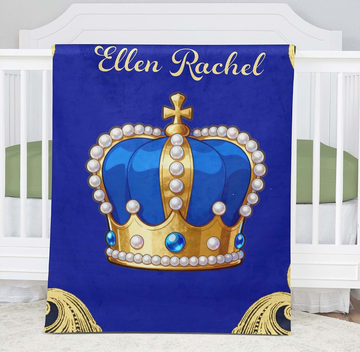 NZOOHY Personalized Crown Baby Blanket, Custom Sherpa Fleece Throw (photo 3)