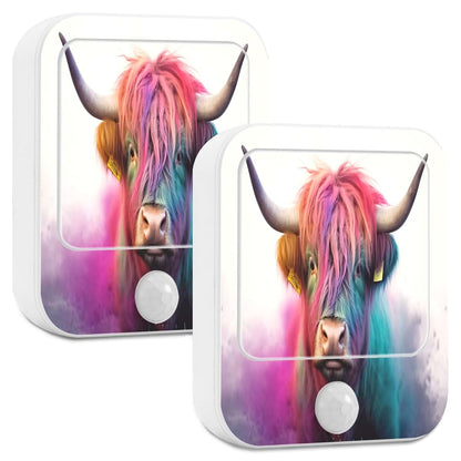 Qilmy Highland Cow Plug-in LED Nightlight, 2 Pack Auto Sensor Lighting