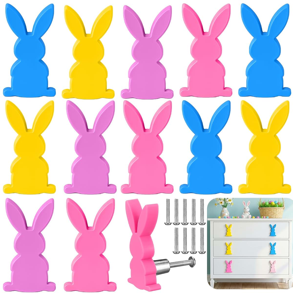 Kathfly Easter Bunny Silicone Drawer Knobs for Cabinets & Dressers