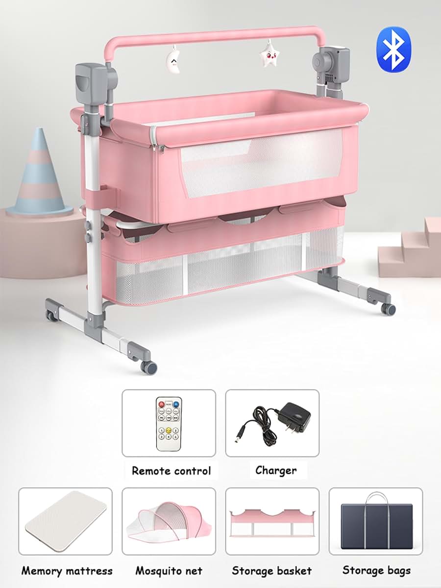 Electric Bluetooth Smart Bassinet for Co-Sleeping and Convertible Crib Sleeper