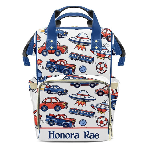 Joyestore Personalized Car Train Ball Custom Mom Bag with Name,Dad and Mom Diaper Backpack Waterproof Baby Shower for