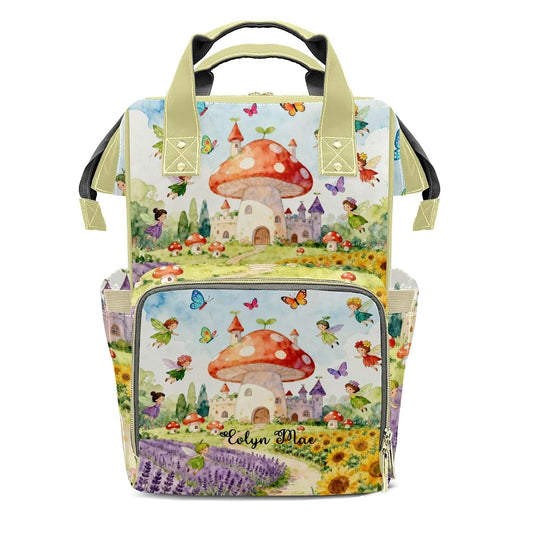LiSoAkWE Customizable Large Capacity Watercolor House Fairy Butterfly Diaper Bag Personalized Name,Waterproof