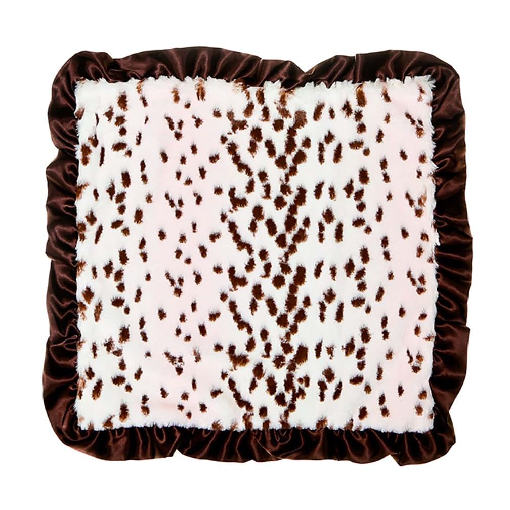 Max Daniel Designs Max Daniel Pink Snow Leopard Security Blanket with Chocolate Satin Back and Ruffle