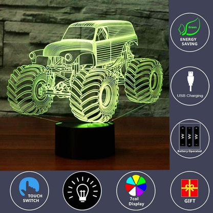 YILIUBA 3D Illusion Lamp Night Light Monster Truck Table Desk Decoration