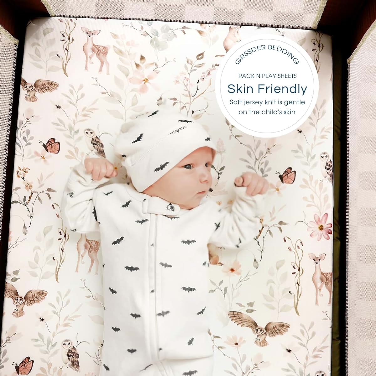 Grssder Pack N Play Fitted Sheets 2 Pack - Jersey Knit Floral And Animal Print