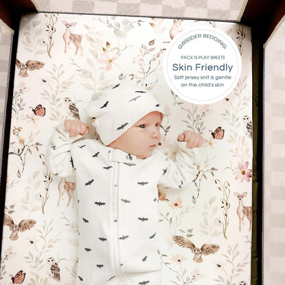 Grssder Pack N Play Fitted Sheets 2 Pack - Jersey Knit Floral And Animal Print