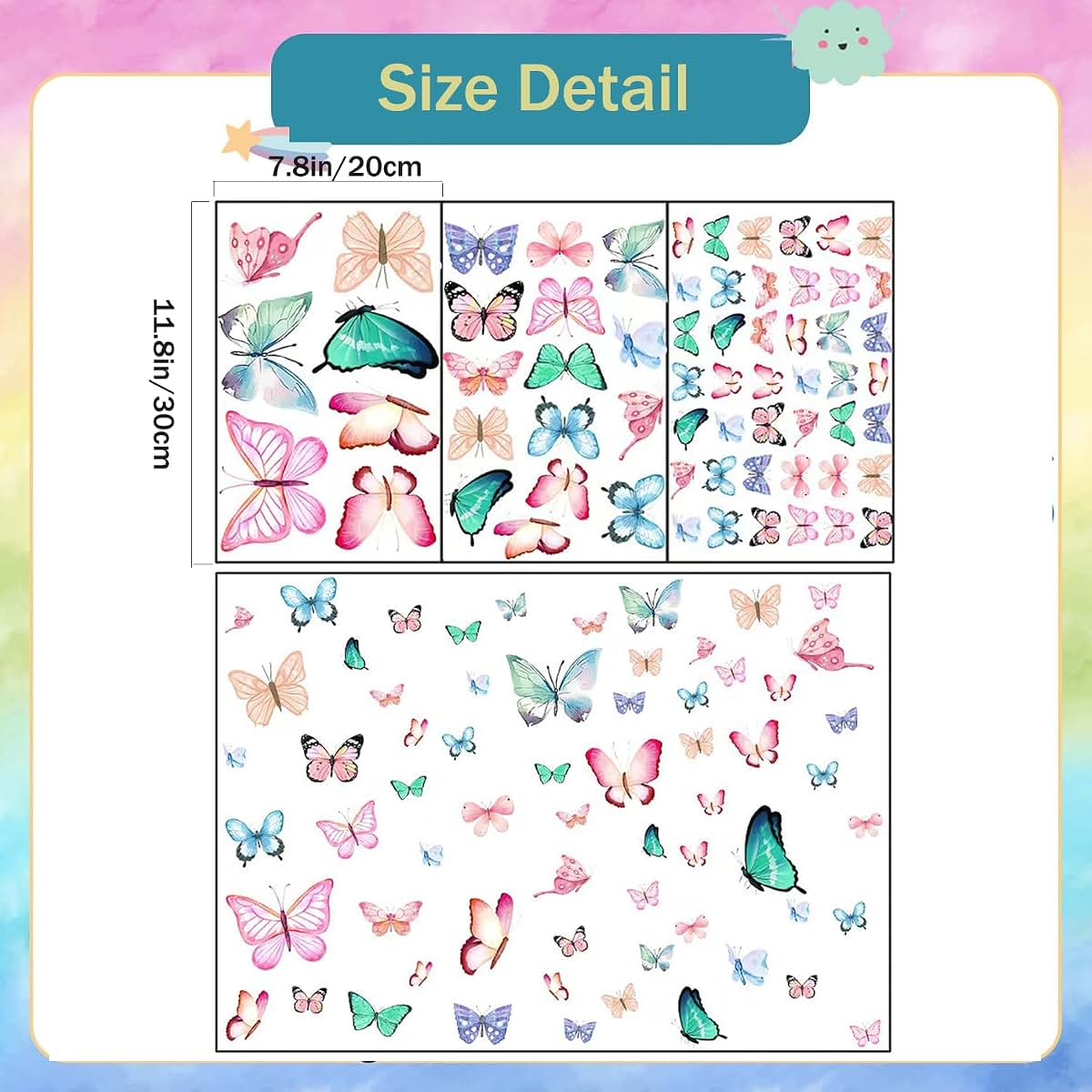 Lotusamber Glow in the Dark Butterfly Wall Decals, 64 Pcs Luminous PVC Stickers for Indoor Walls and Ceilings
