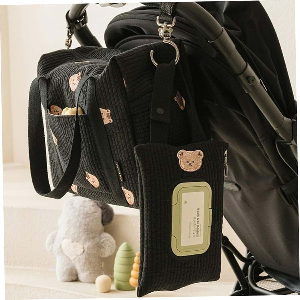 Nuiorfty Baby Wipes Dispenser With Embroidered Bear, Black (photo 4)