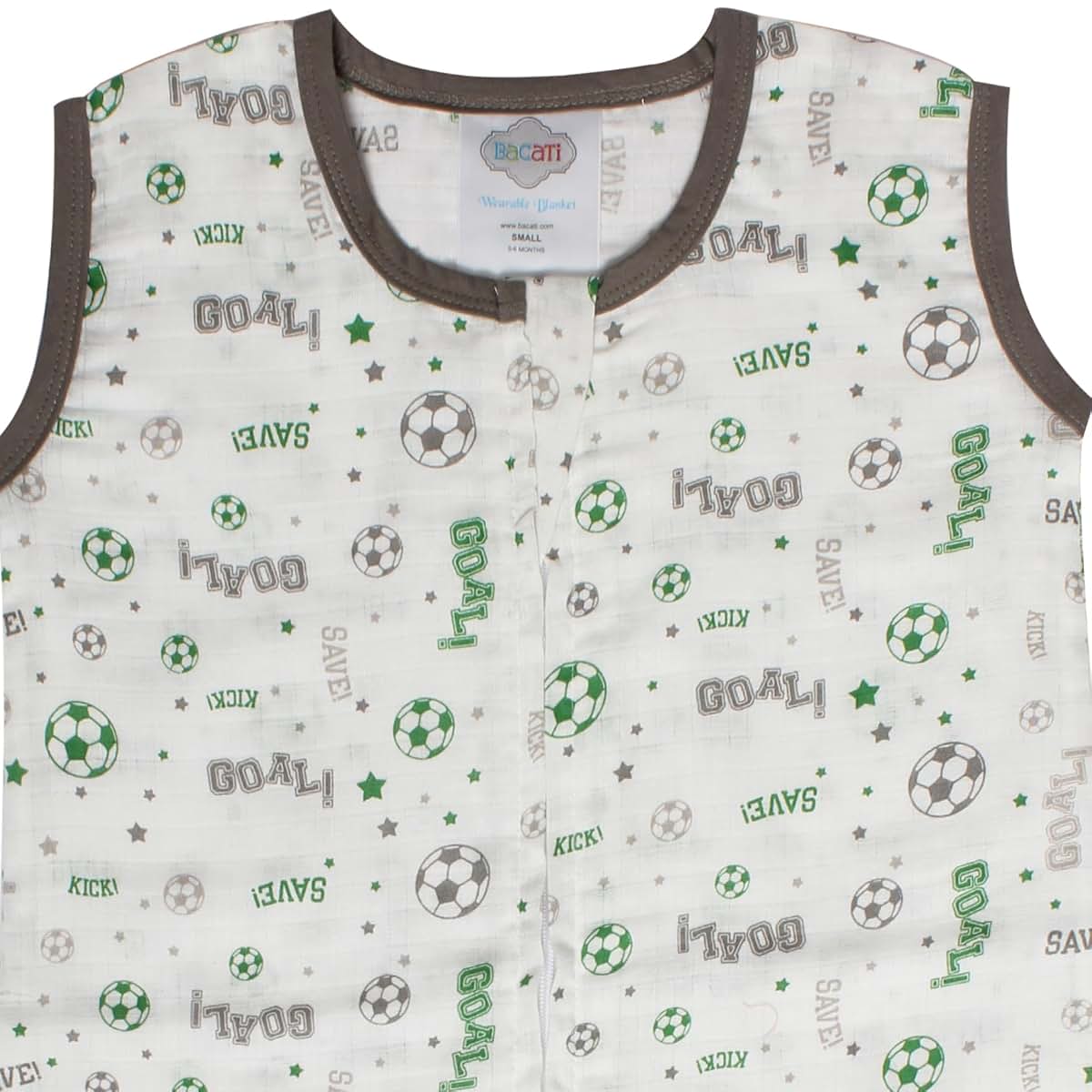 Bacati Soccer Ball Muslin Sleep Sack, Green/Grey, Small (photo 3)
