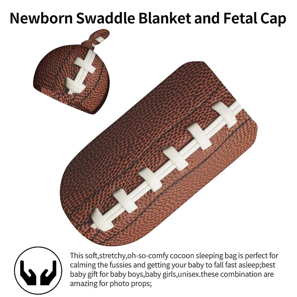 Qiohoey Football Newborn Swaddle Blanket with Beanie Hat, Soft Sleep Sack, Wraps - Gifts for Boys & Girls (photo 3)