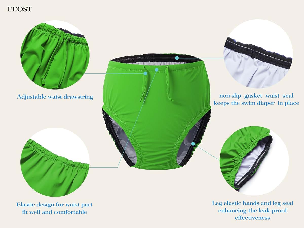 Eeost Youth Special Needs Reusable Swim Diaper Incontinence Cover, Lime Green 10-12T
